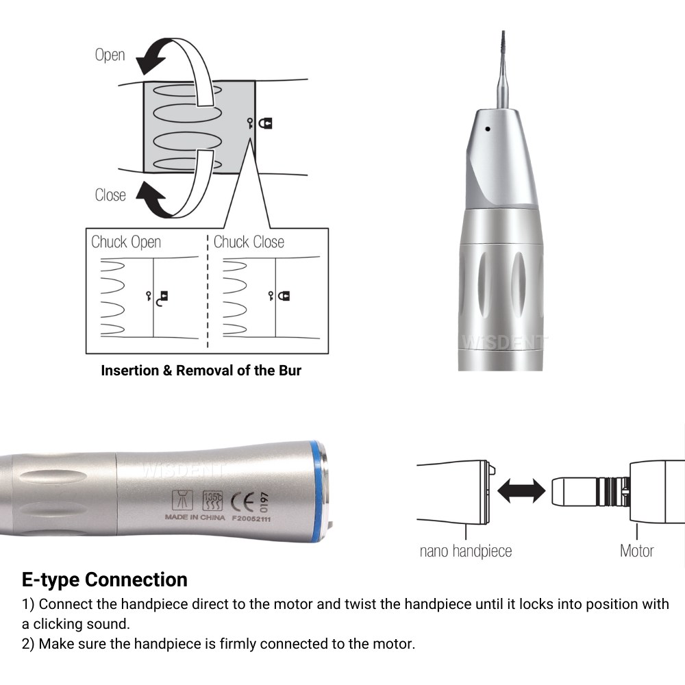 X65L Straight Nose Attachment Low Speed Handpiece with Fiber Optic LED