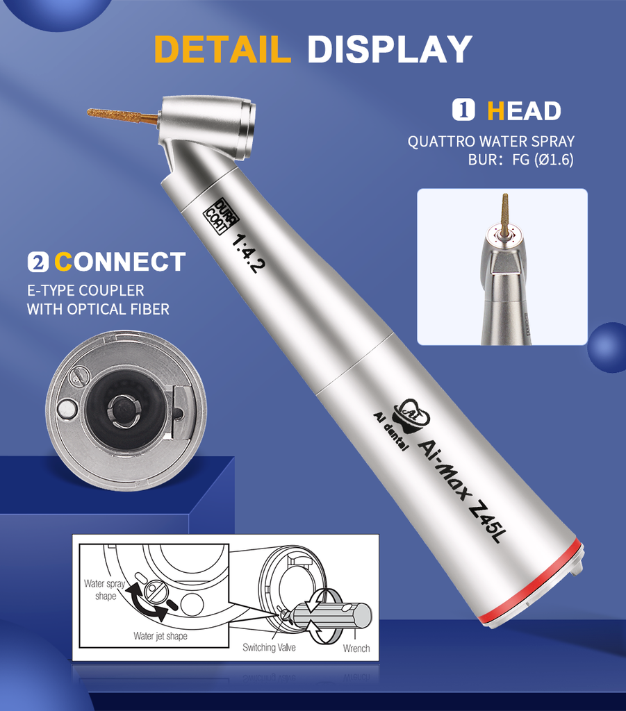 Z45L Contra Angle Handpiece 1:4.2 Increasing 45 Degree with Led Fiber Optic