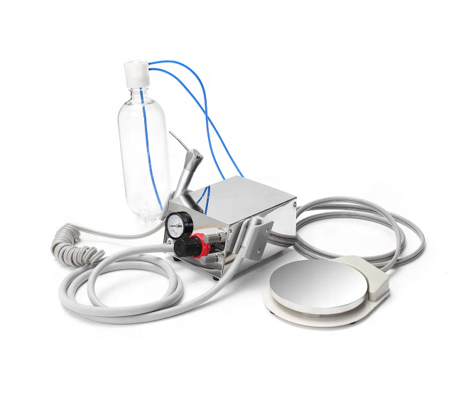 A38 Portable Air Turbine Unit Handpiece Mobile Dental Lab Kits Air Control Turbine with Foot Switch