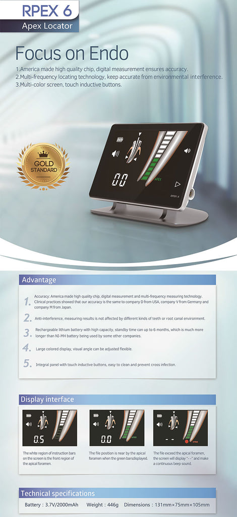 Dental Apex Locator Root Canal Treatment Measuring tools RPEX6 with 4.5' LCD Touch Screen