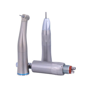 Dental Low Speed Handpiece 1:1 Contra Angle LED Fiber Optic Push Button Inner Channel Spray Blue Ring