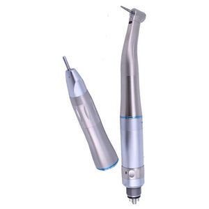 Dental Low Speed Handpiece 1:1 Contra Angle LED Fiber Optic Push Button Inner Channel Spray Blue Ring